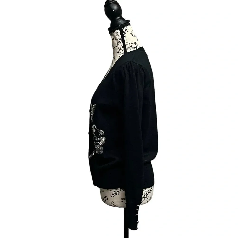 VINTAGE ONCE AGAIN SEQUIN CARDIGAN BLACK LONG SLEEVE MODEST MATURE GRAMMACORE M Size M - Image 3