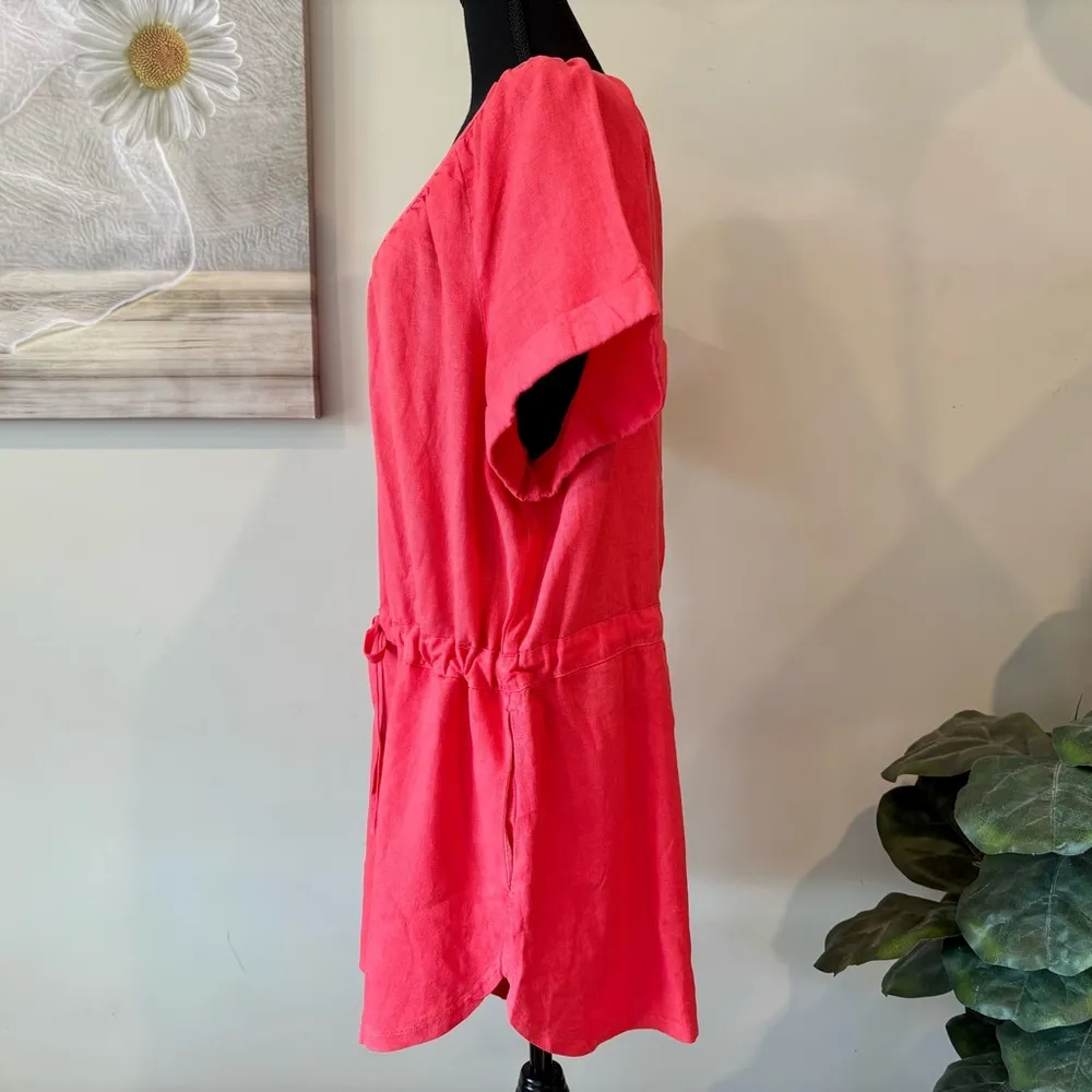 Women's Short Sleeve Romper - Universal Thread™ Coral Size Large - Linen Blend - Image 4