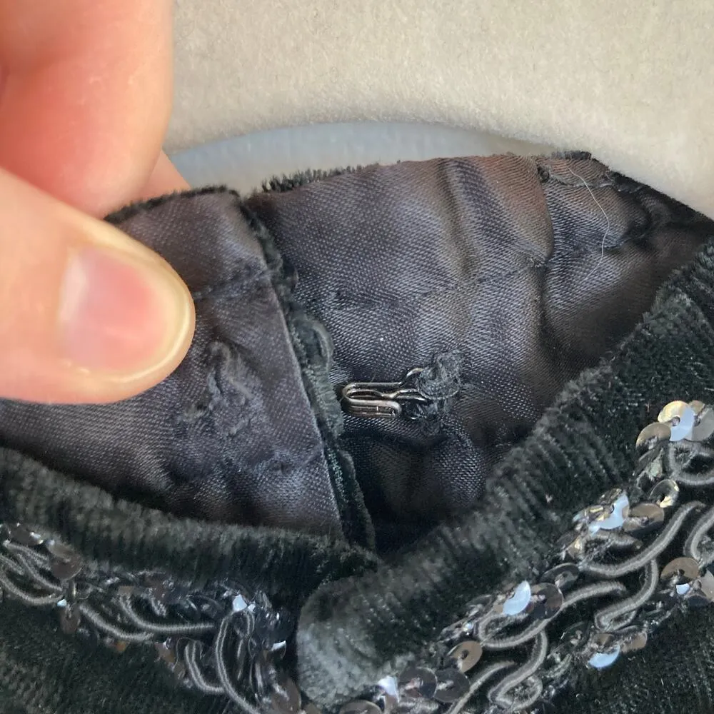 Vintage Gunne Sax Womens 6 Black Velvet Drop Waist Midi Dress Grunge Goth Witchy - Image 5