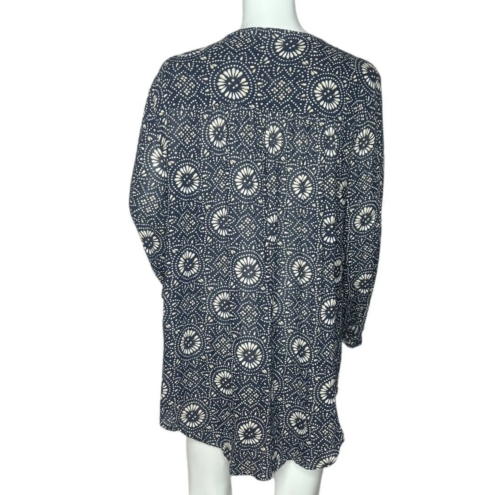 Lucky Brand Shirt Womens Medium Navy Blue Cream Floral Button‎ Up Boho Casual - Image 4