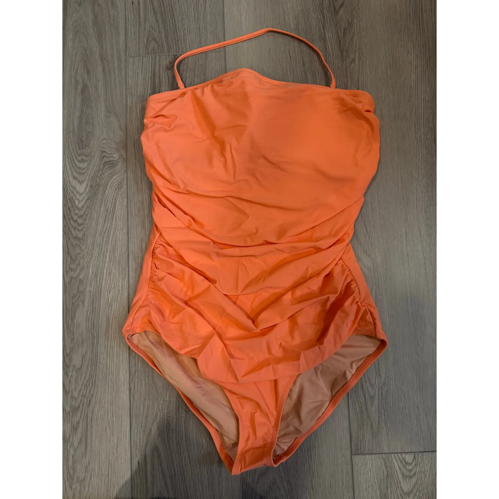 J.Crew Peach Minimalist Ruched Bandeau Flattering Strapless OnePiece Swimsuit XL - Image 2