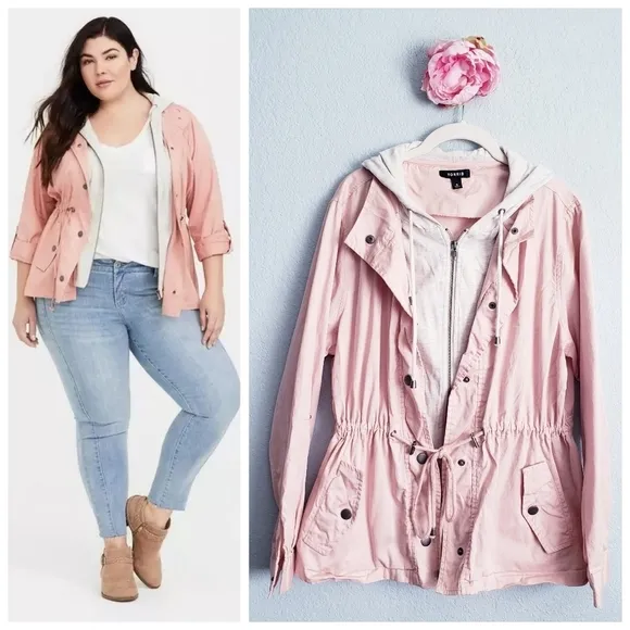 Torrid Pink Twill Jersey Sleeve Anorak Jacket - Image 2