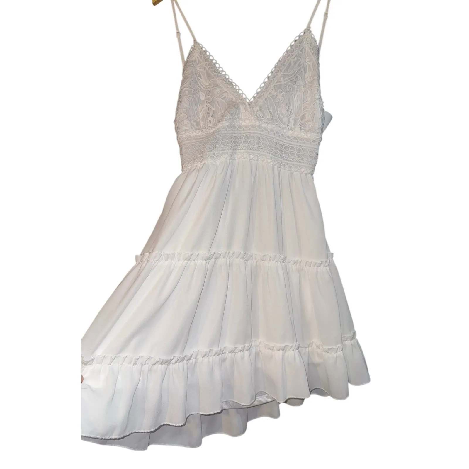 Ecowish Lace Tiered Mini Dress Open Tie Back Women's Large Wedding Beach Resort - Image 4