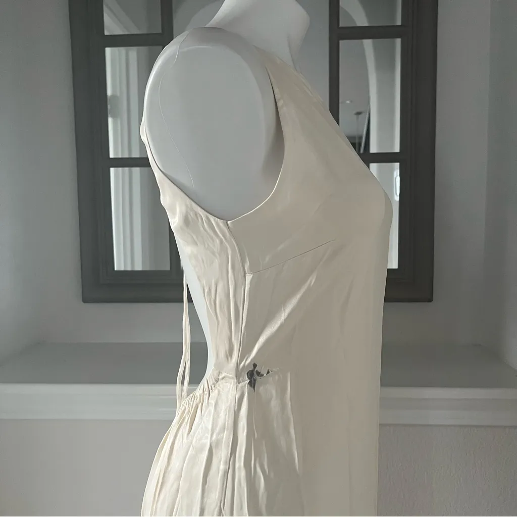 L'Academie Acton Maxi Dress, Open Back Tie Neck, Ivory Satin Size S, New w/Tag - Image 11
