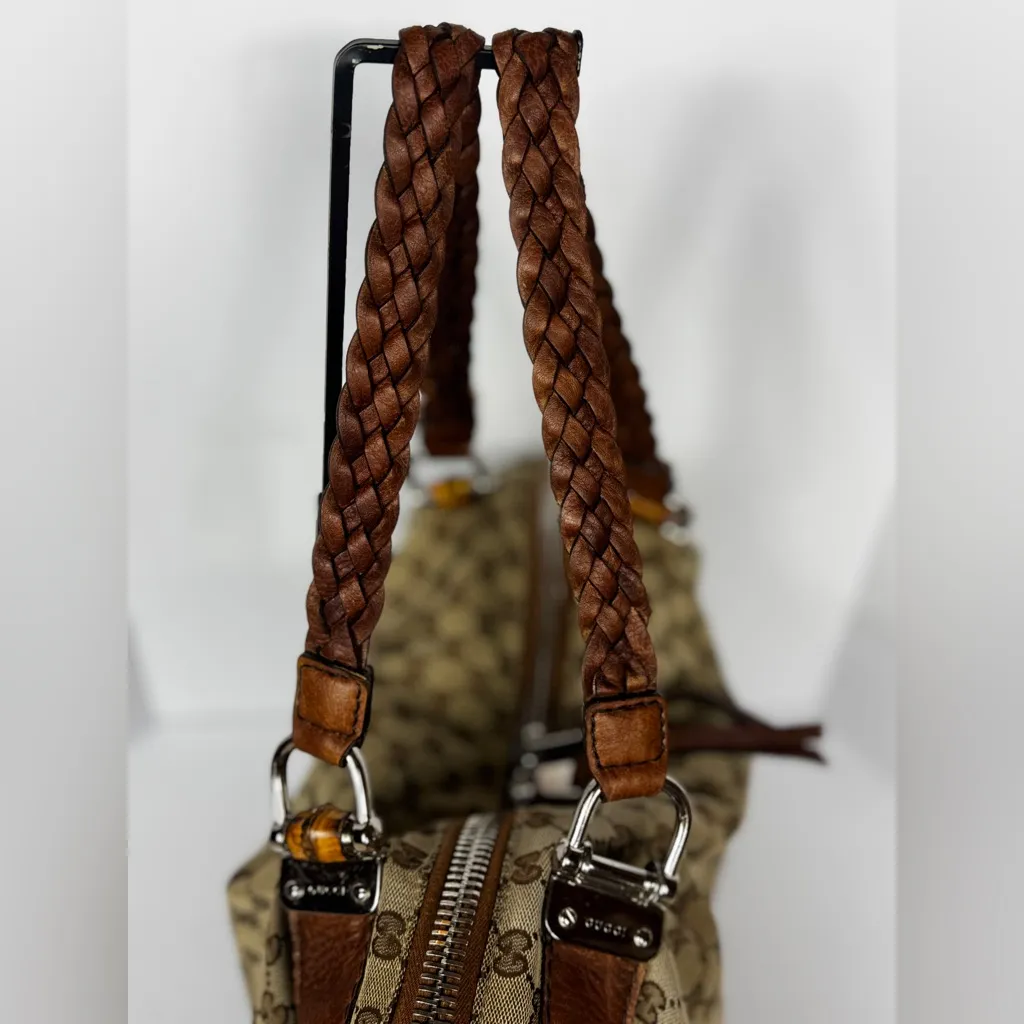 Gucci Tan and Brown Monogram Silver Hardware Shoulder Bag - Image 5