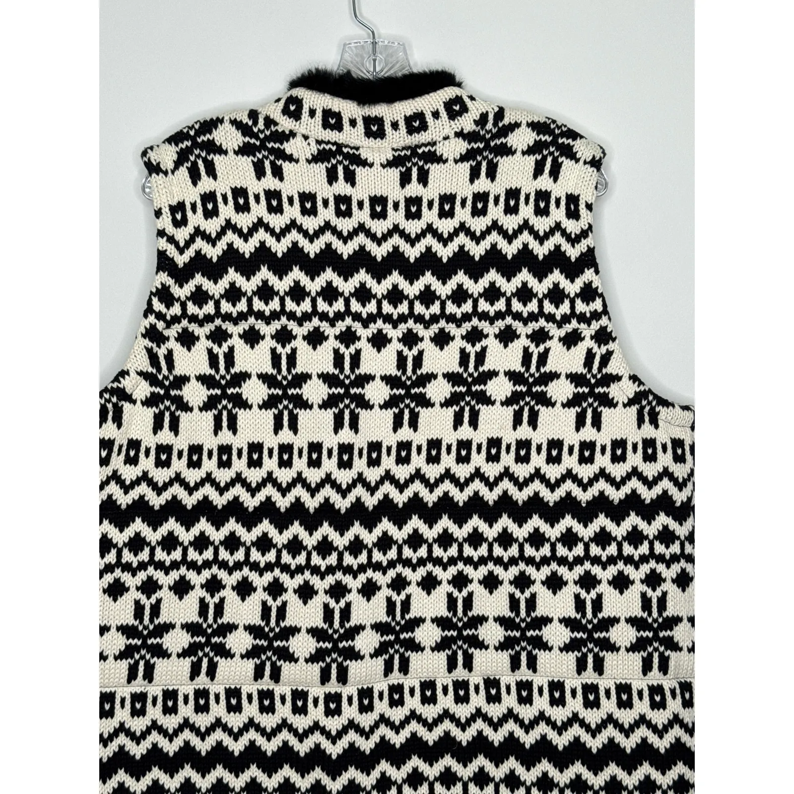 NWT Talbots Black White Knit Faux Fur Trim open front Vest fair Isle 2X - Image 15