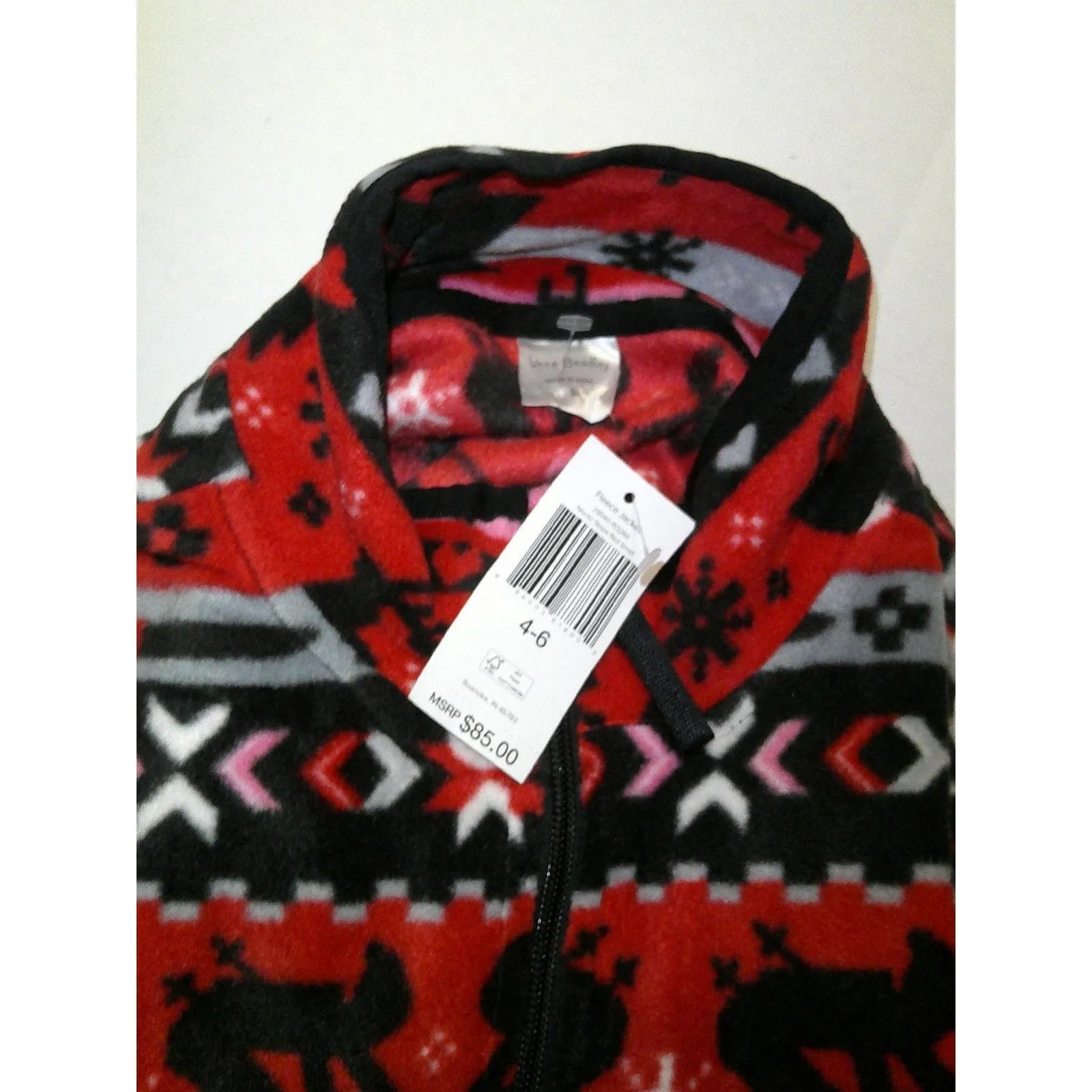 New NWT $85 Vera Bradley Fleece Jacket Nordic Red Pink Black Gray Heart Deer S - Image 9