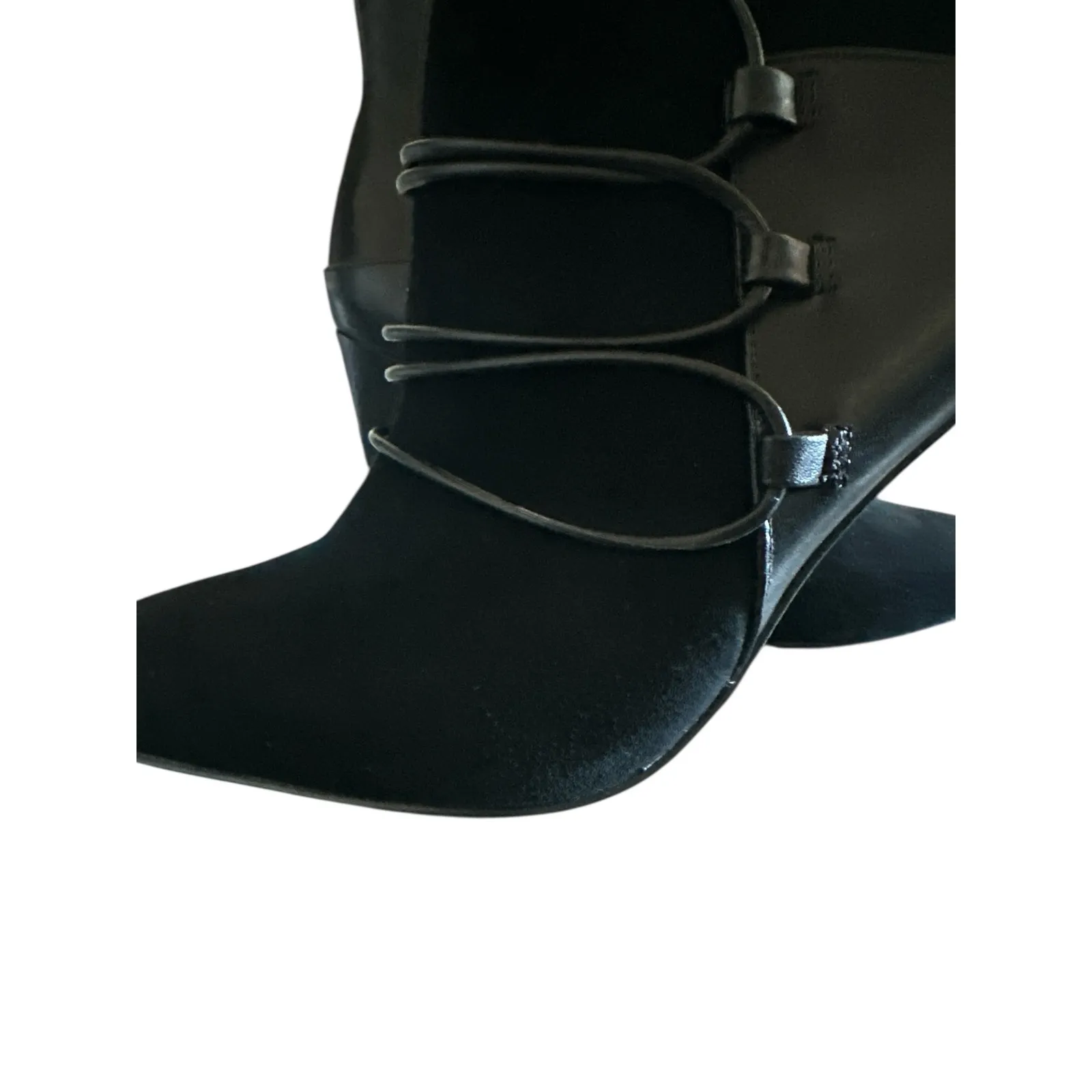 Nine West Toughyo Black Suede Leather Lace Up Stiletto Heel Ankle Booties Women - Image 10