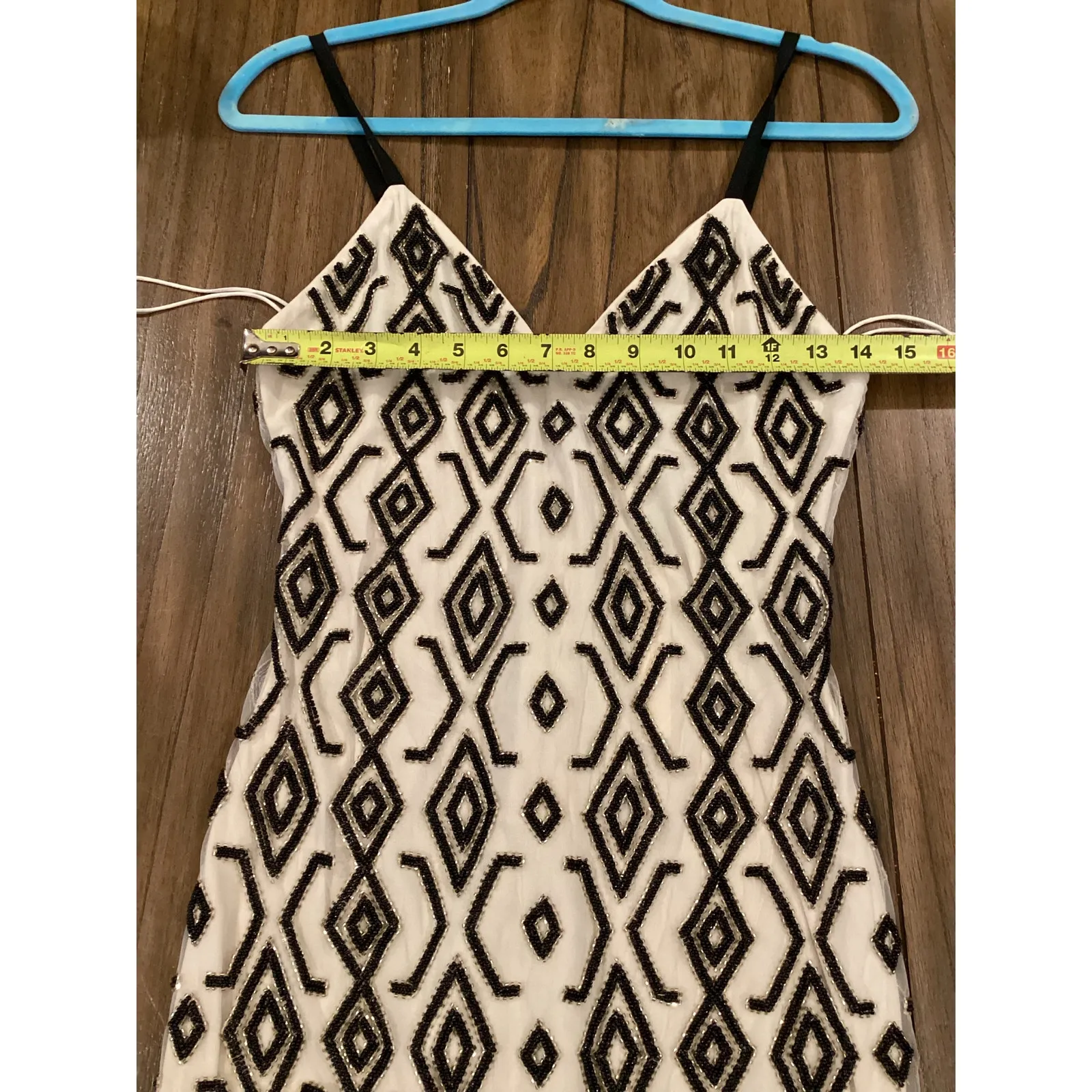 ALICE + OLIVIA Arlette deep v neck diamond motif beaded Midi Dress Black/Cream 2 - Image 4