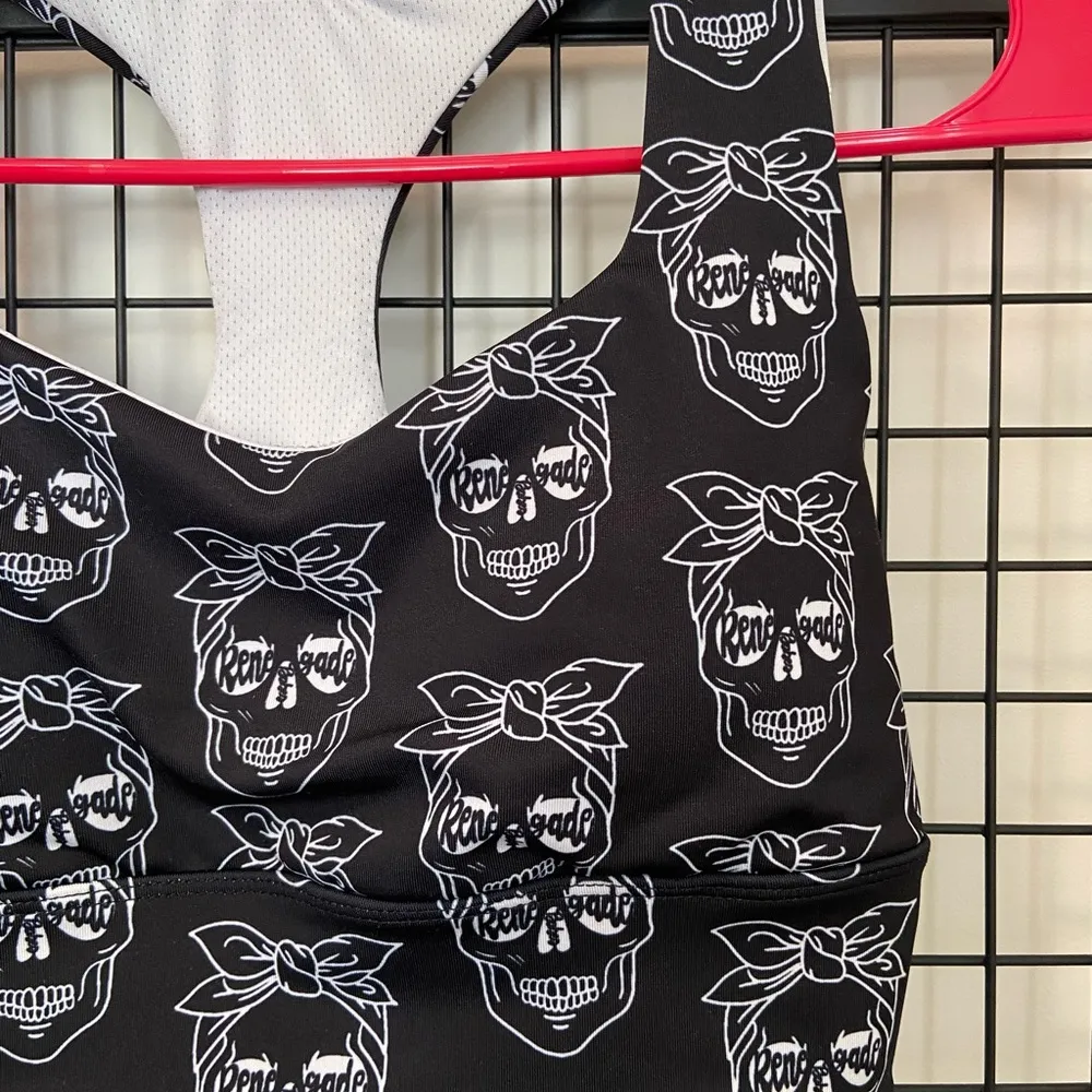 NWOT |‎ Renegade Babes women’s longline skull patterned sports bra — small Black - Image 2