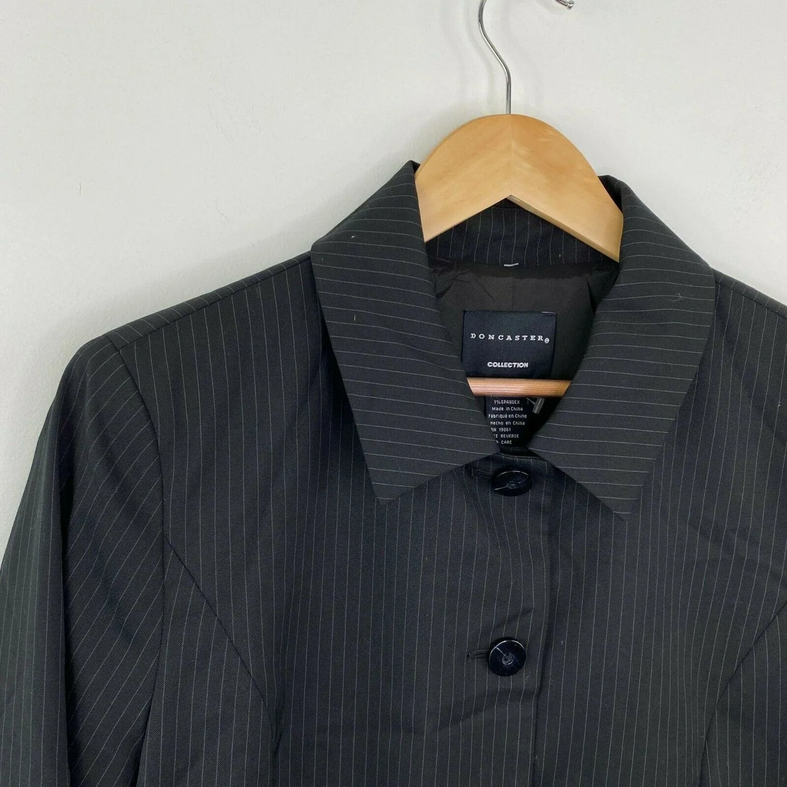 Doncaster  Jacket Womens Plus 14 NWT Black Striped Wool Blend Button Down Blazer - Image 2