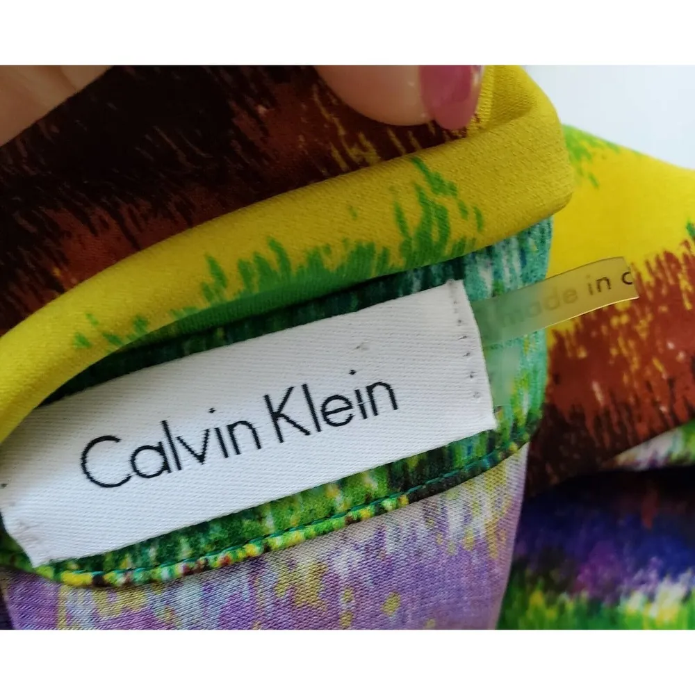 Calvin Klein Women's Multi Tie Dye Short Sleeve Wrap Collar Knee Length Dress S - Image 7