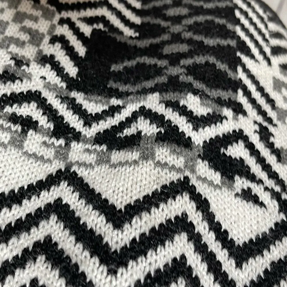 Textured Woven Cardigan Front Sweater W/Leather Sleeve and Trim Small Black - Image 12