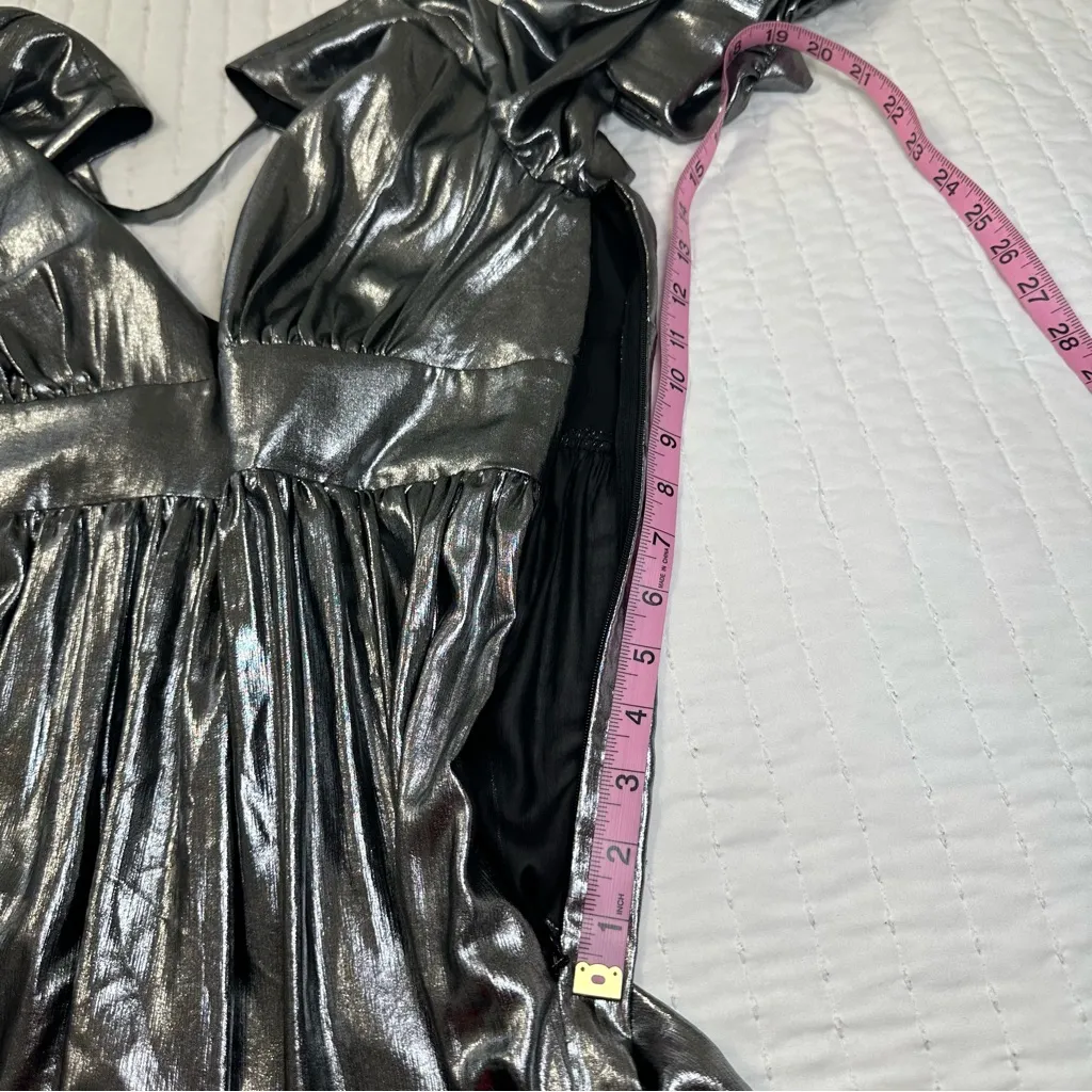 NEW Gianni Bini Zella Metallic Lame Plunging V-Back Front Slit Gown Maxi Dress - Image 12