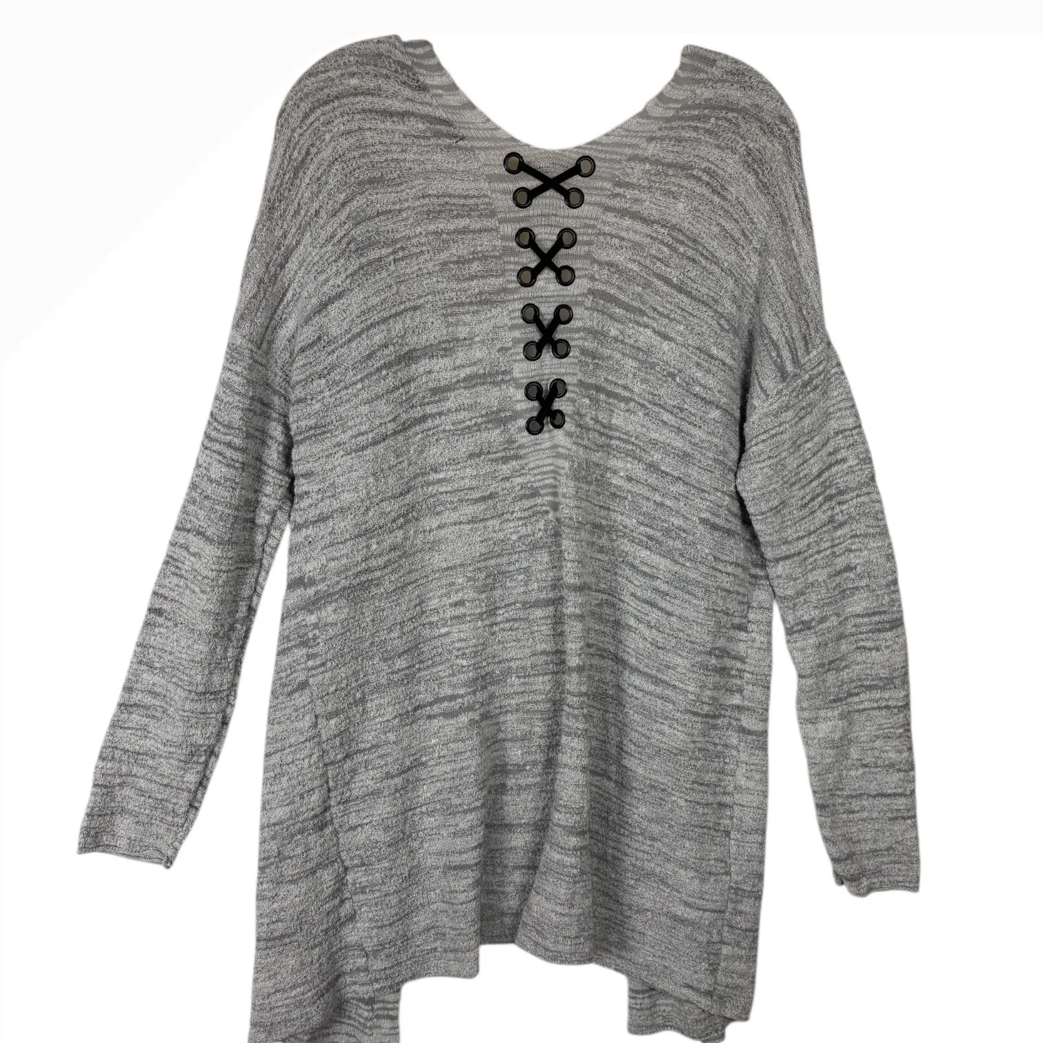 Nic & Zoe Womens Gray Marled Lace Up Back Open Front Cardigan Sweater PL Minimal - Image 7