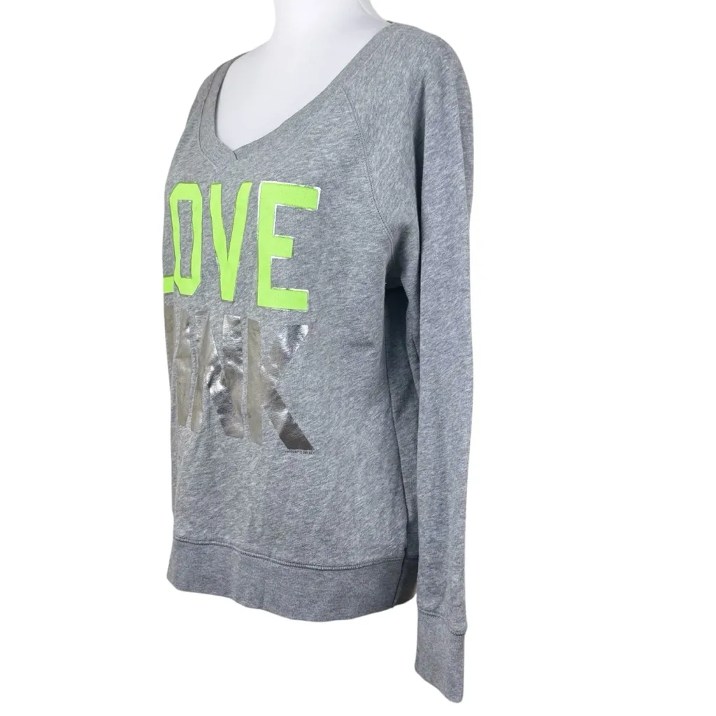 PiNK Victoria’s Secret Heathered Gray LOVE PINK Ling Sleeve N-Neck Sweatshirt L - Image 8