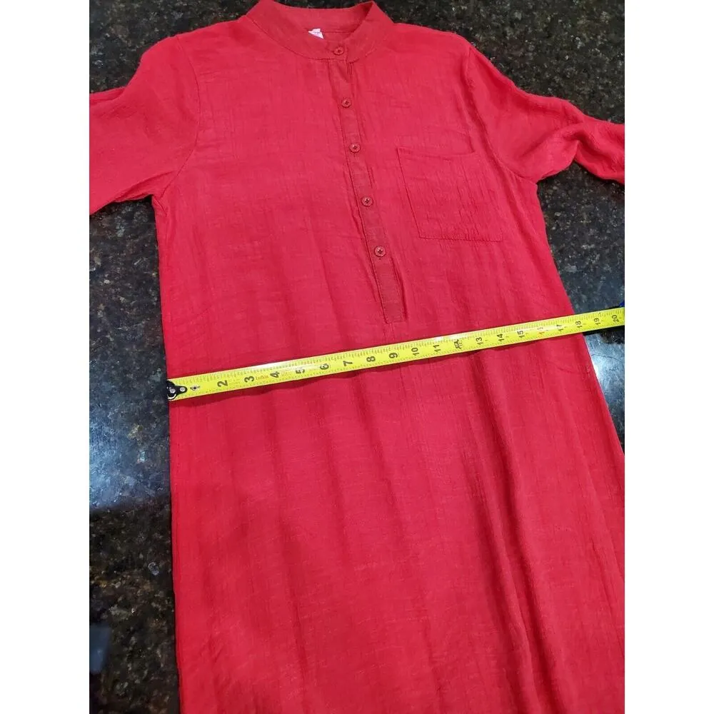 Women's Solid Red Polyester Long Sleeve Button Front Down Long Casual Maxi Dress Size 8 - Image 10