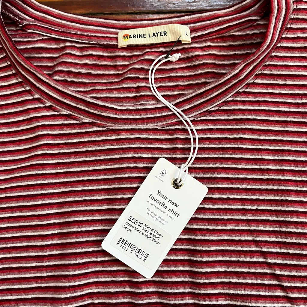 Marine Layer Burgundy, Red, and White Striped Top - Image 2