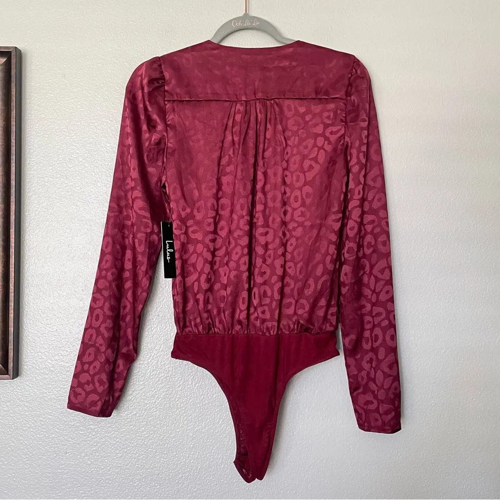 NWT Lulu’s Cheetah Print Burgundy Long Sleeve Bodysuit Size XS - Image 4