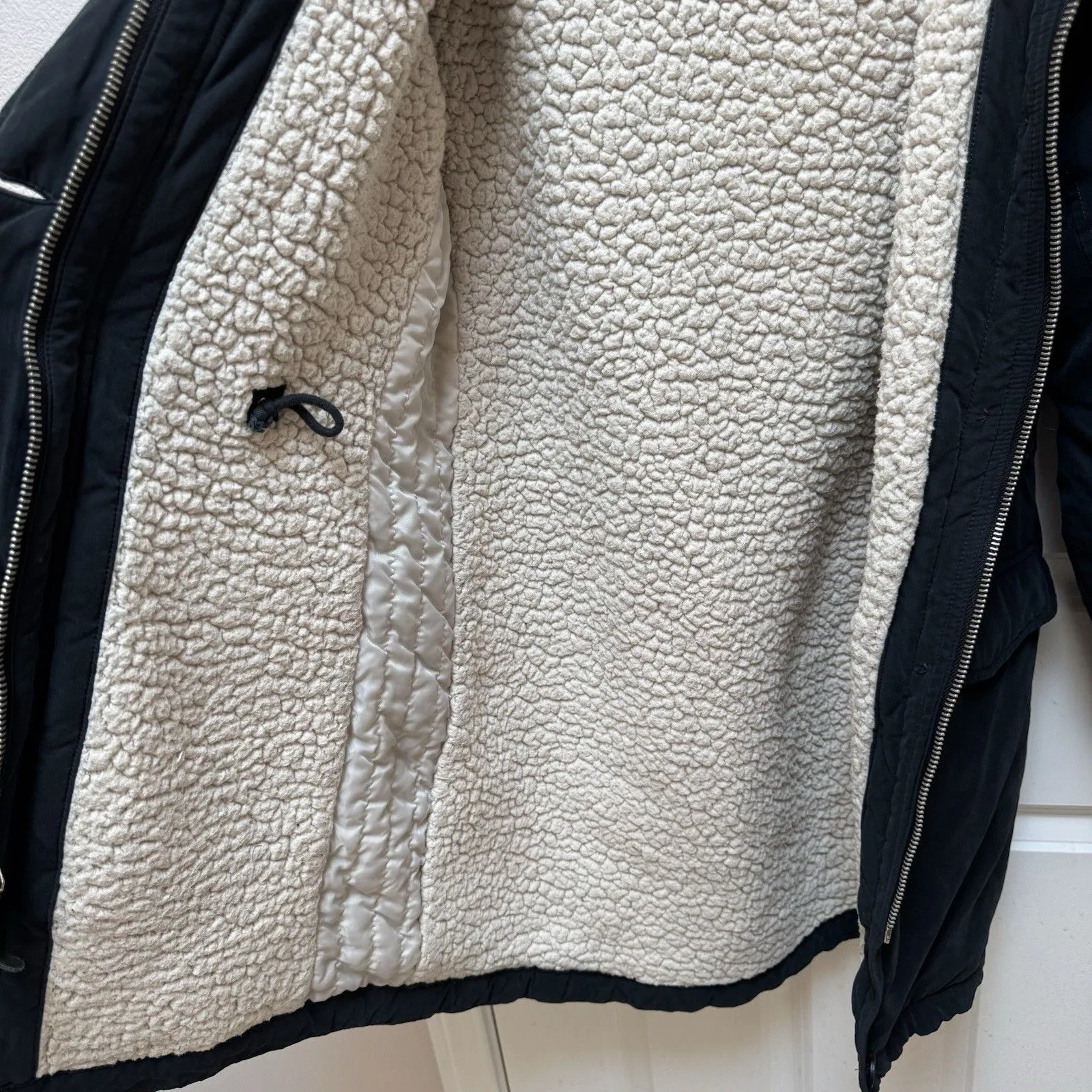 Abercrombie & Fitch Black Military Parka Sherpa-Lined Hooded Small *no Fur Trim* - Image 6