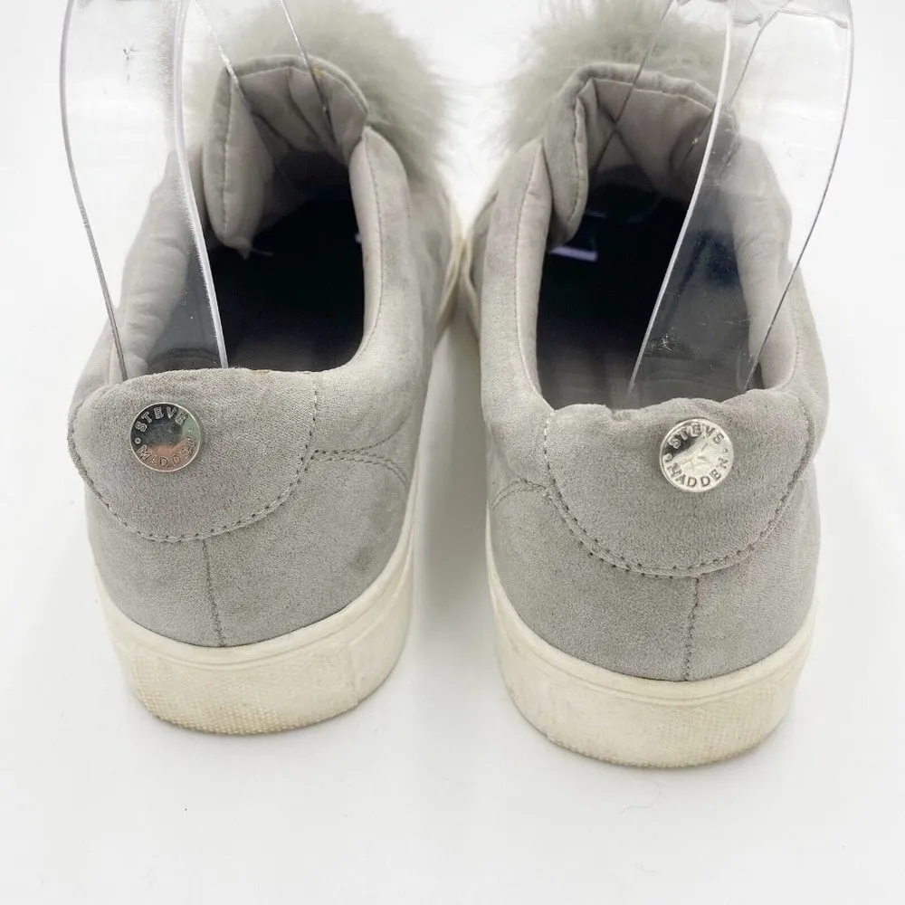 Steve Madden Jaeda Women's Sz 7 Gray Suede  Pom Pom Slip-On Platform Sneaker - Image 3