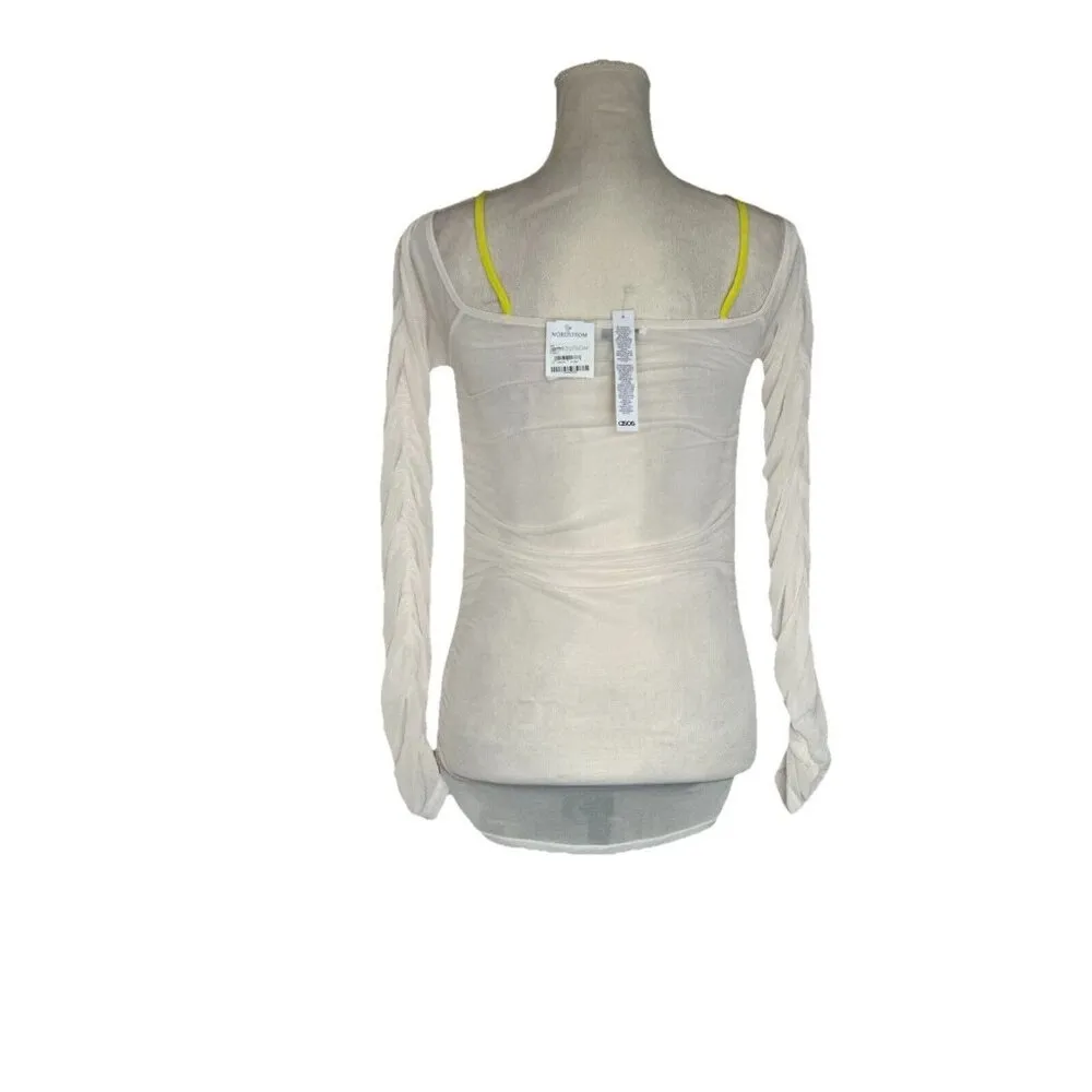 Top Shop y2k Grunge Mesh Top Tunic Off Shoulder  Ruched  Long Sleeve Sexy Sz 4-6 - Image 4