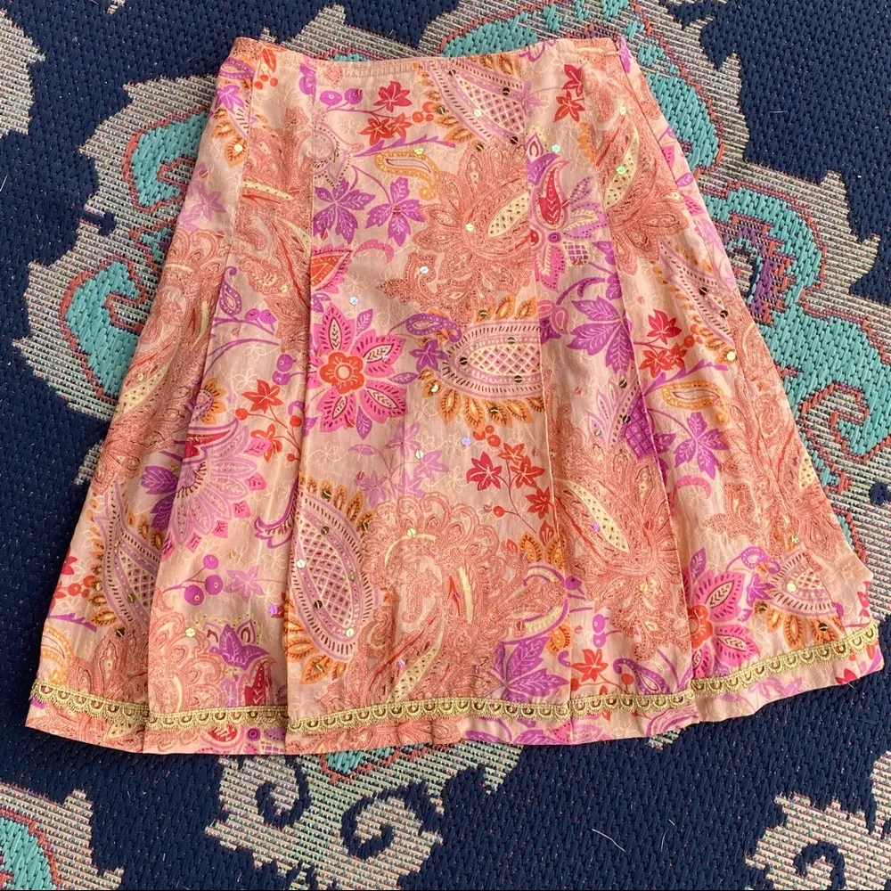 🌹HP🌹Express Peach & Pink Sequin Paisley Skirt - Image 3
