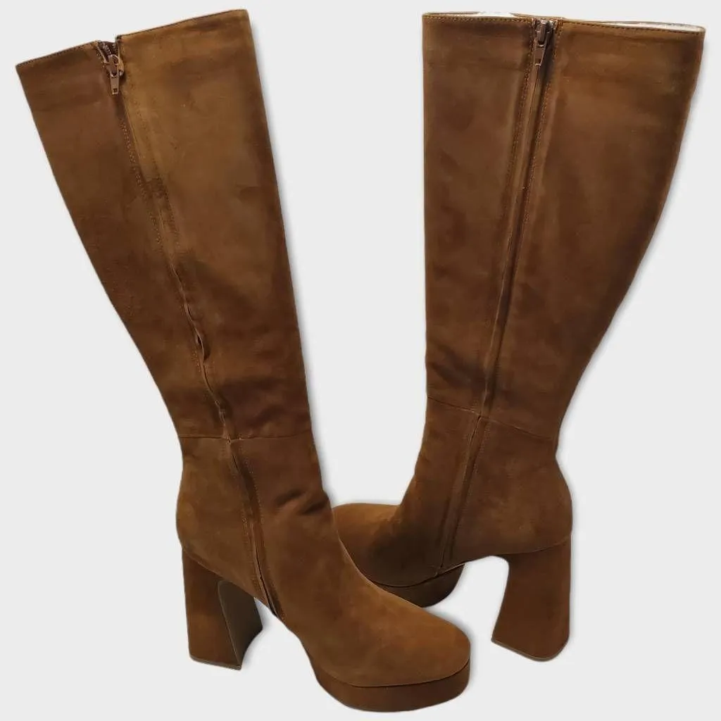 Steve Madden Groove Chestnut Suede Knee High Platform Heel Boots Size 11 M - Image 10