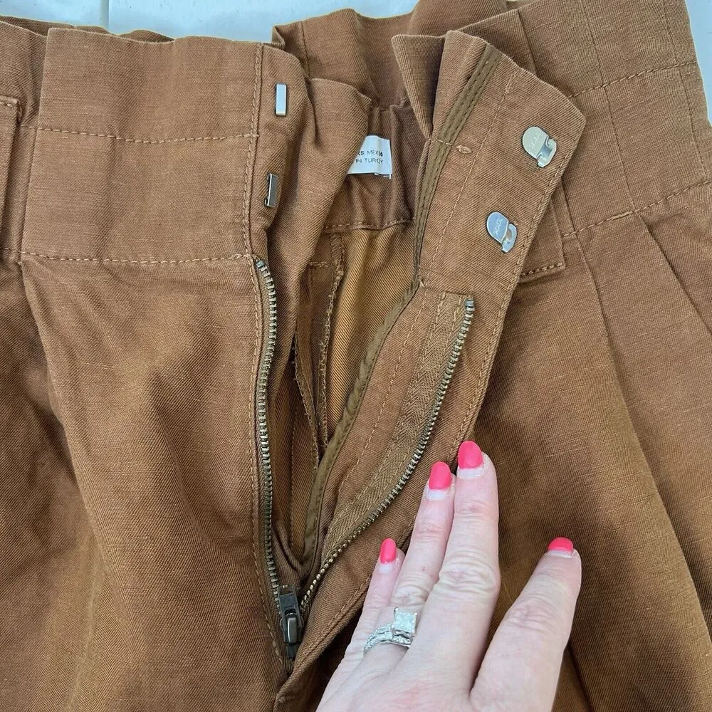 Zara Size XS Trouser Pants High Waist Darted Pleated Linen Blend Crop NO BELT - Image 8