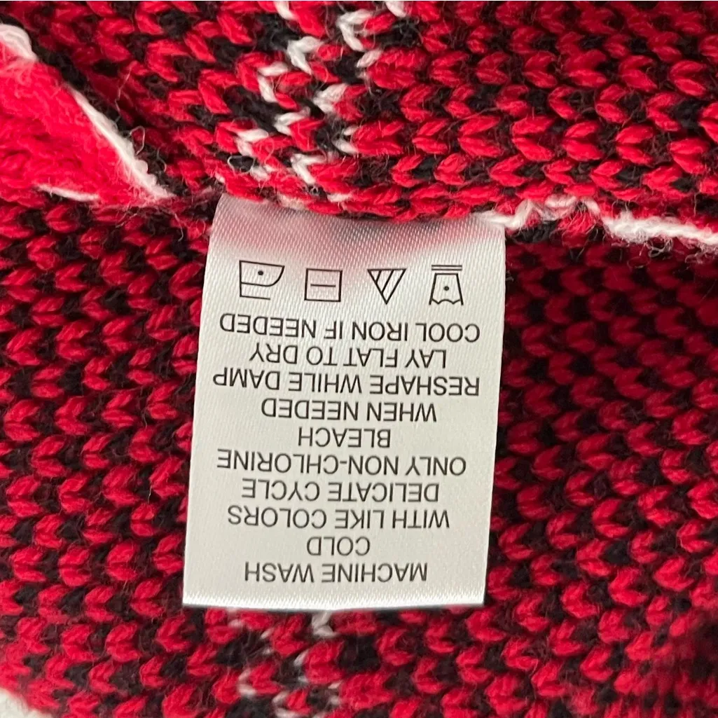 Adrienne Vittadini Red and Black Plaid Sherpa Collared Wrap Cardigan Sz L - Image 8