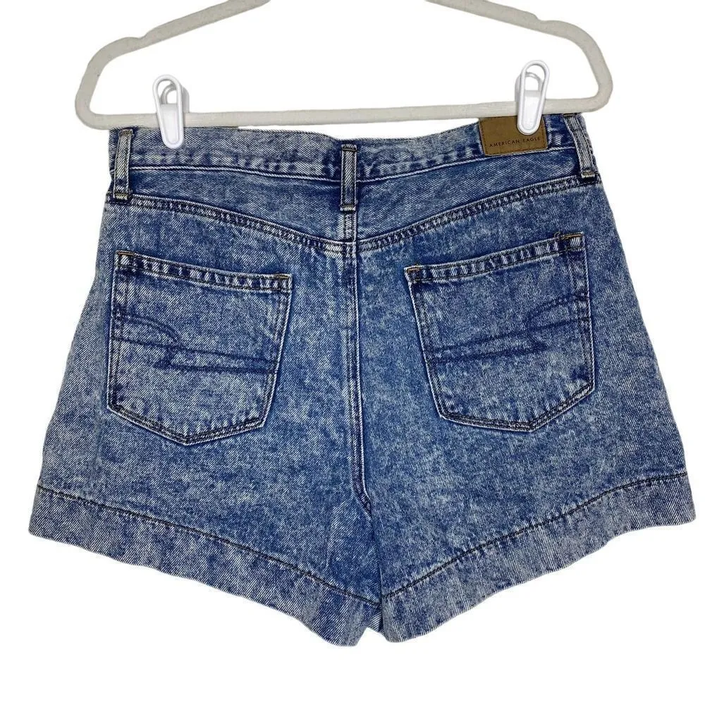 American Eagle Outfitters Denim Jean Mom Shorts Yoke Front Acid Wash Blue Size 8 - Image 12