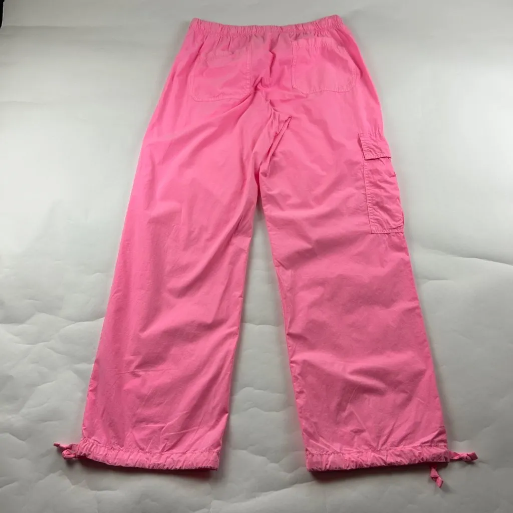 Aerie Neon Pink Lightweight Canvas Pull On Wide Leg Cargo Pant M - Image 5