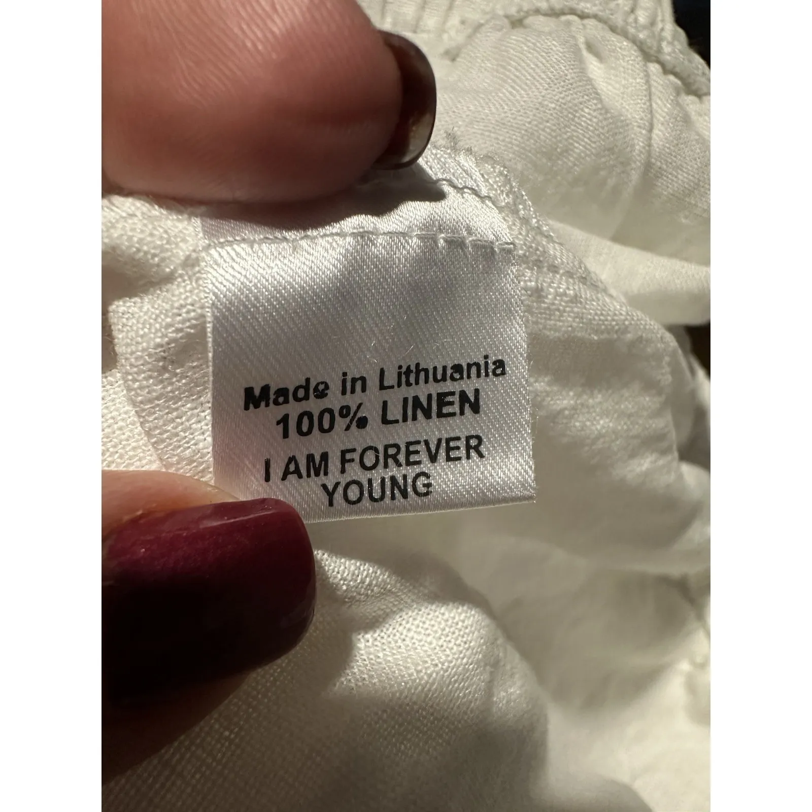 FLAX Pants Women's Large 100% Linen Pant Wide Leg Pockets Elastic White #A13-5 - Image 3