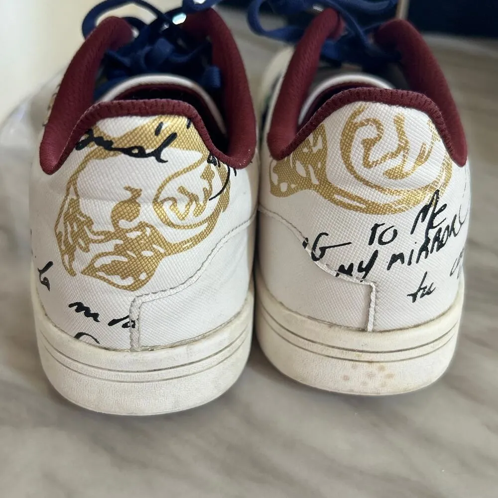 Desigual White Burgundy Aqua Mirror Boho Embellished Leather Sneakers - Image 9