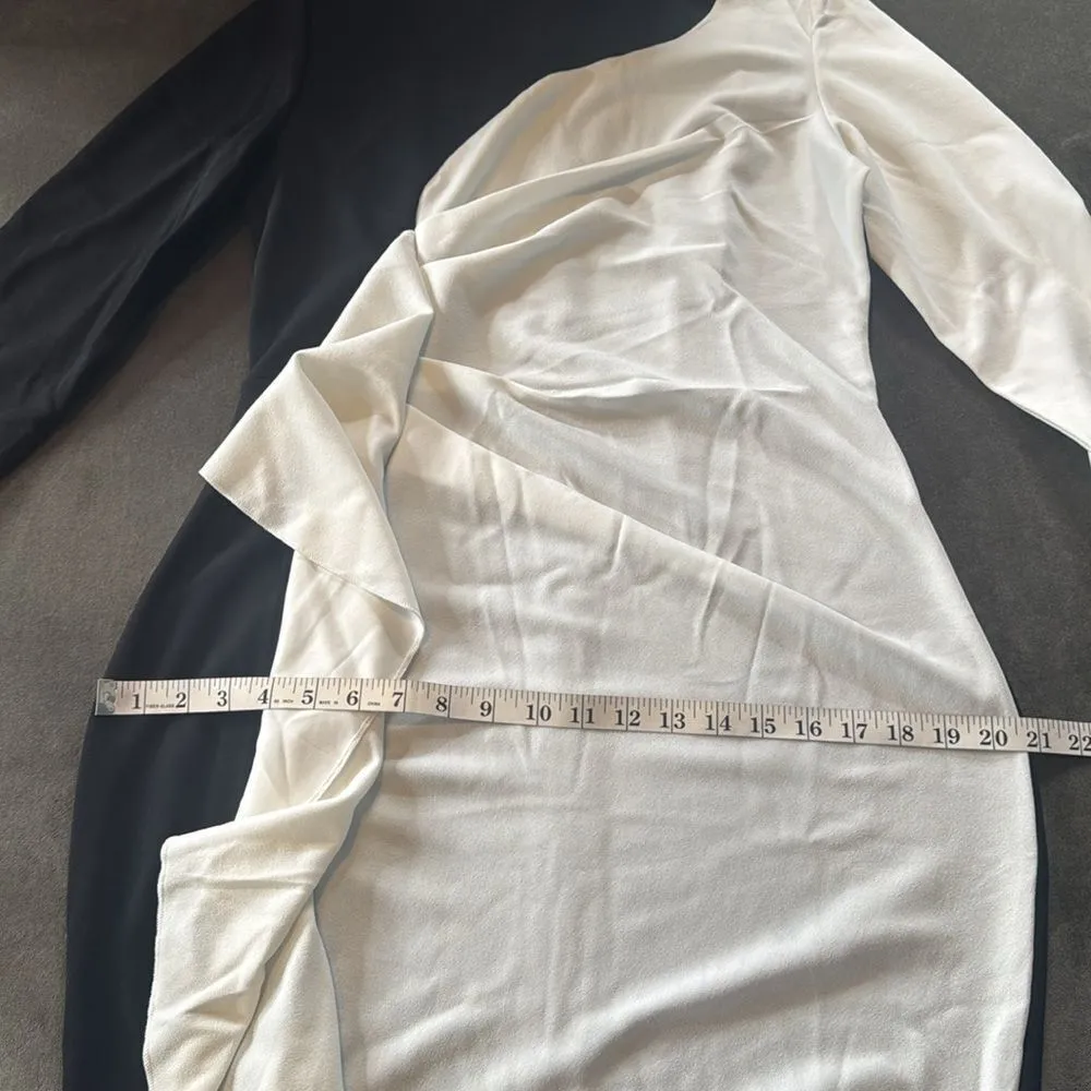 Womens Black & White Asymmetrical Ruffled Front Midi Dress 3/4 Sleeve Size L NEW Size L - Image 11