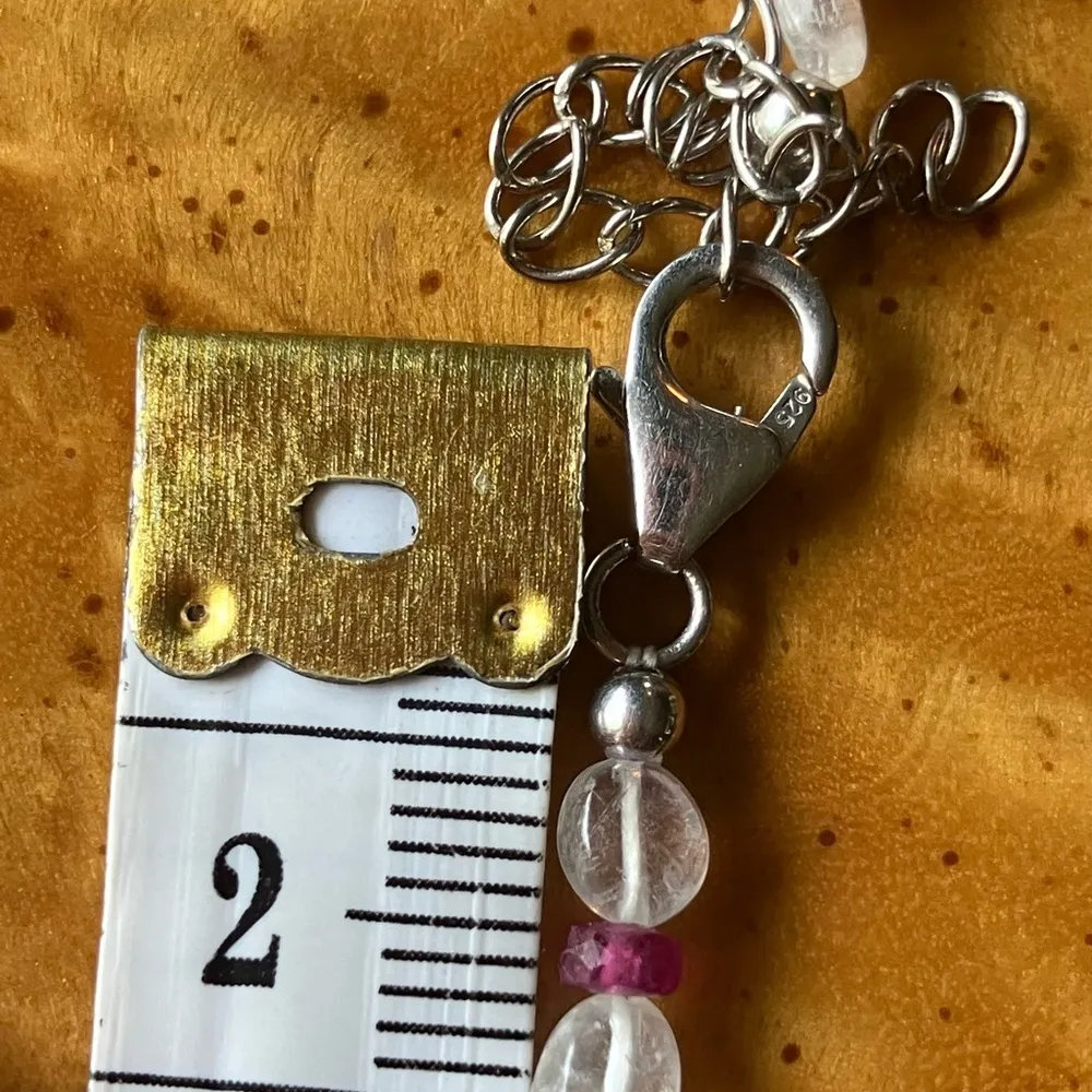 Natural Rainbow Moonstone Ruby Sterling Silver Beaded Necklace - Image 10