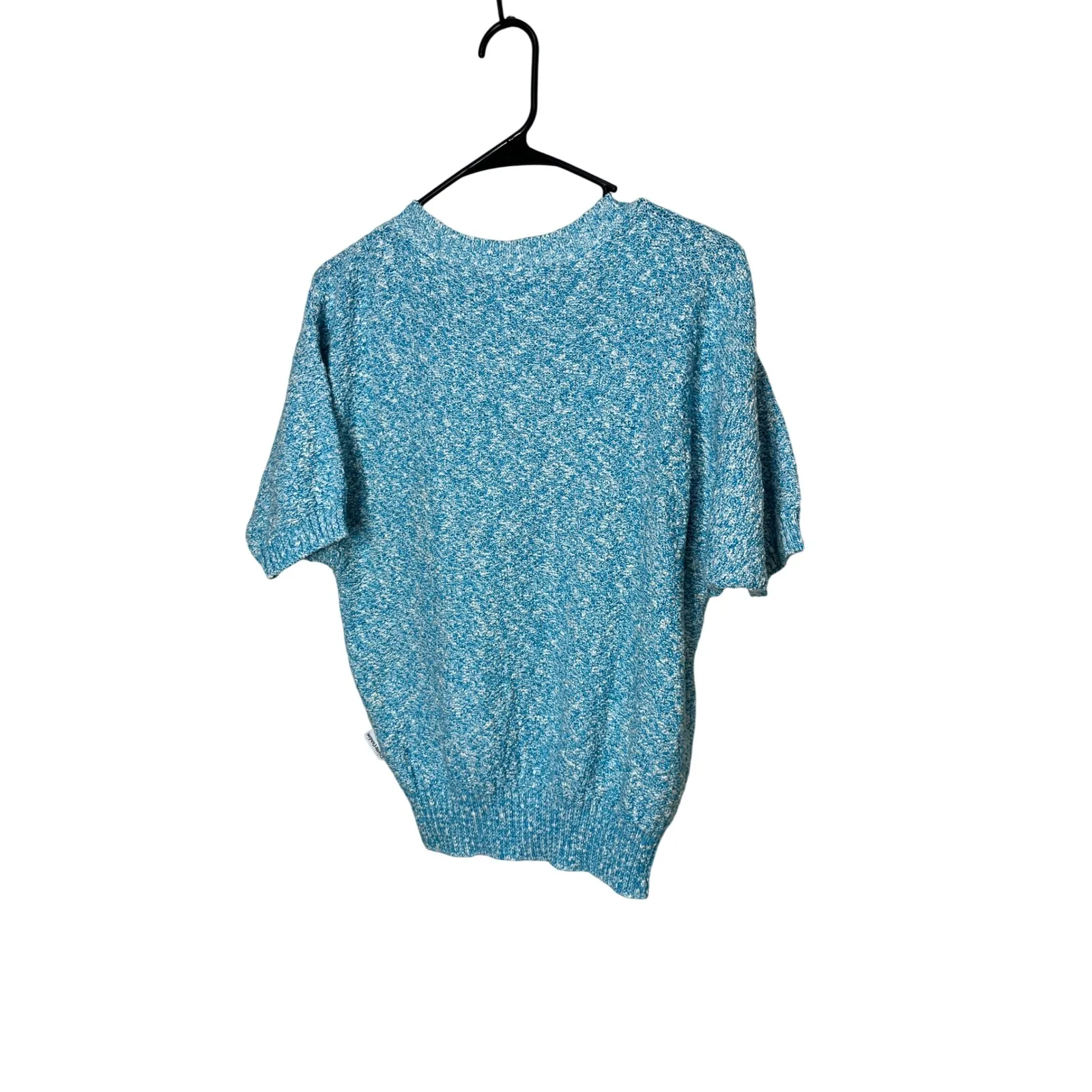 Vintage Pierre Cardin Blue White Marled Short Sleeve Button Up Knit Cardigan‎ L - Image 7