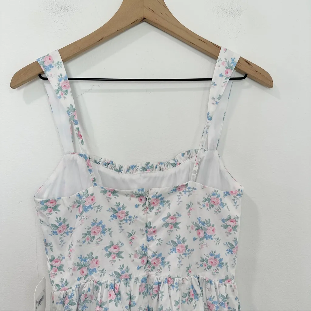 Altar'd State Isa Floral Mini Milkmaid Dress White Pink Blue Floral NWT Small - Image 6