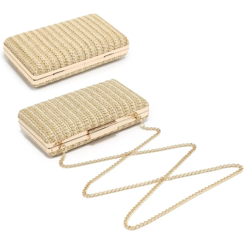 ⚡ Women's Evening Cocktail Glitter Formal Party Prom Tan Clutch Handbags - Image 2