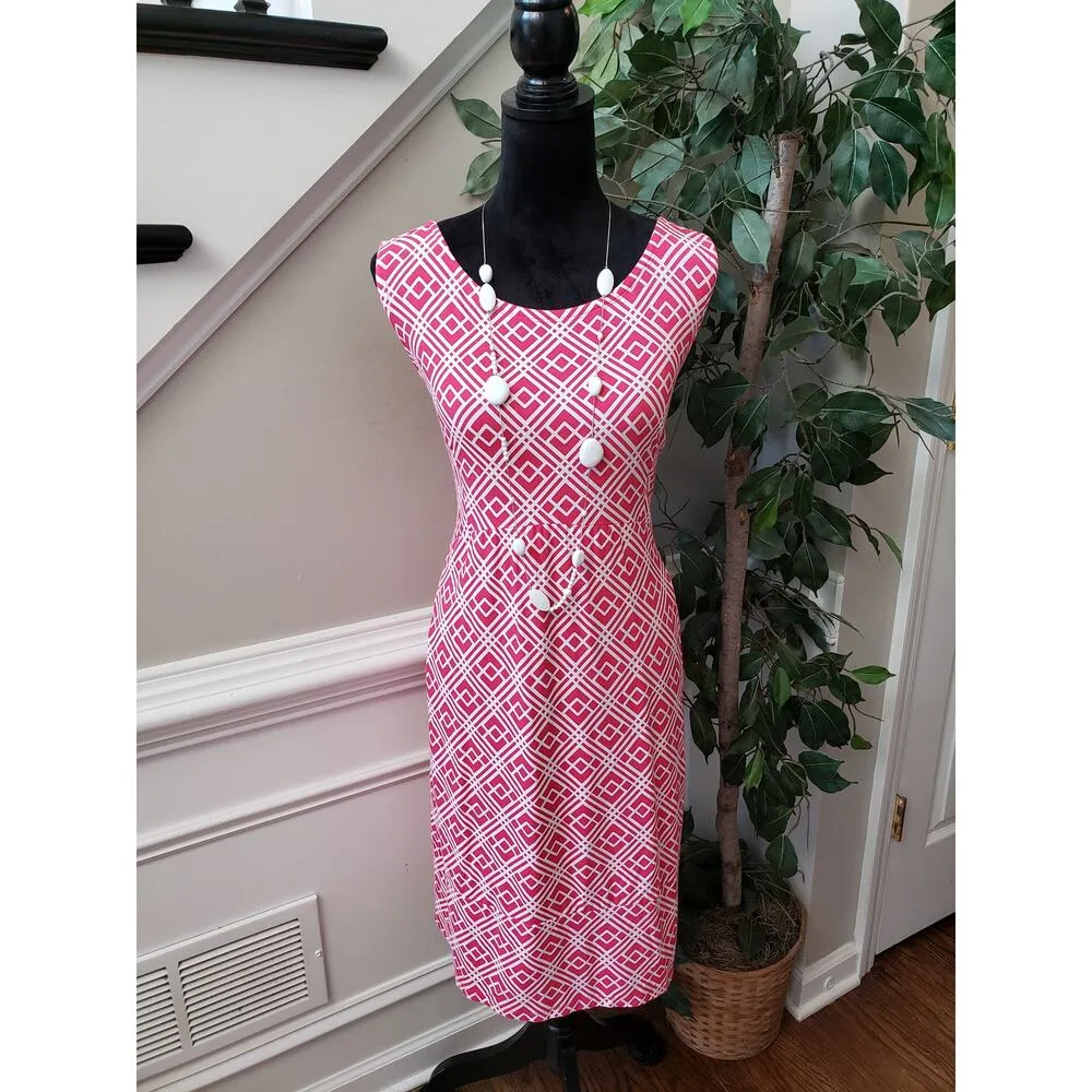 JM Collection Shift Dress Womens XL Pink White Geometric Round Neck Pullover - Image 2