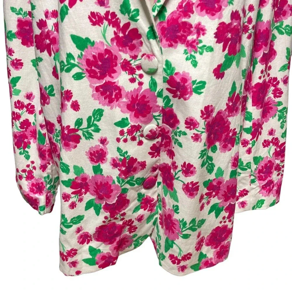 For Love‎ & Lemons Tanner Boyfriend Blazer In Pink Floral Plus Size 1X - Image 7