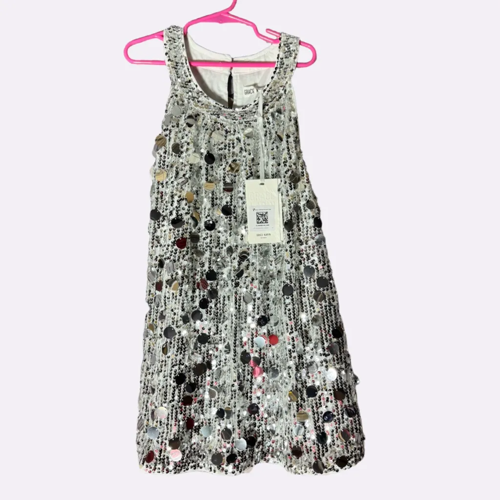 NWT GRACE KARIN Silver Halter Sequin Tank Top - Medium - Image 4