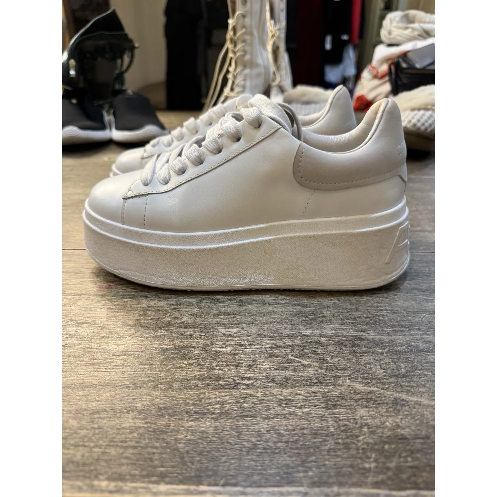 Ash Moby Women's Platform Sneakers White Leather Low Top Silver US 5.5 EU 36 - Image 2