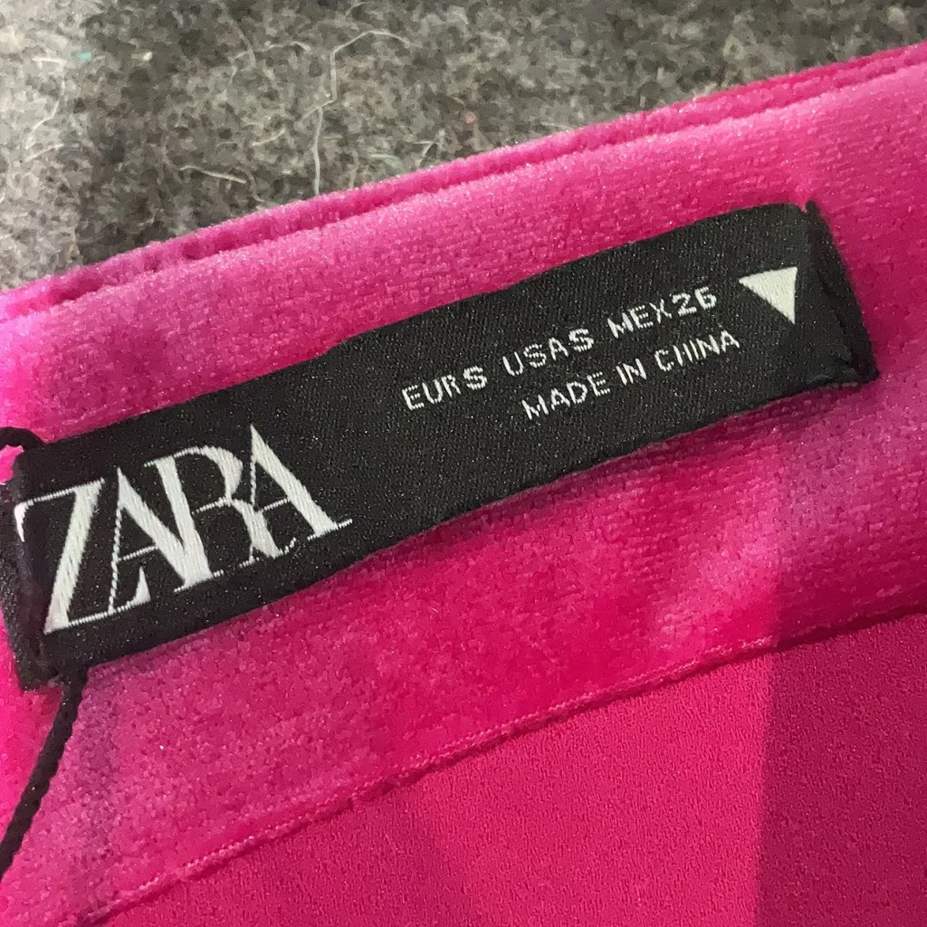 Zara Fuchsia Hot Pink Ruched Velvet Stretch Body Con Mini Skirt Size S Small - Image 8