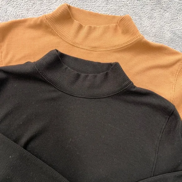 Aeropostale Seriously Soft Ribbed Mock Neck Long Sleeve Crop Top Large Lot of(2) - Image 2