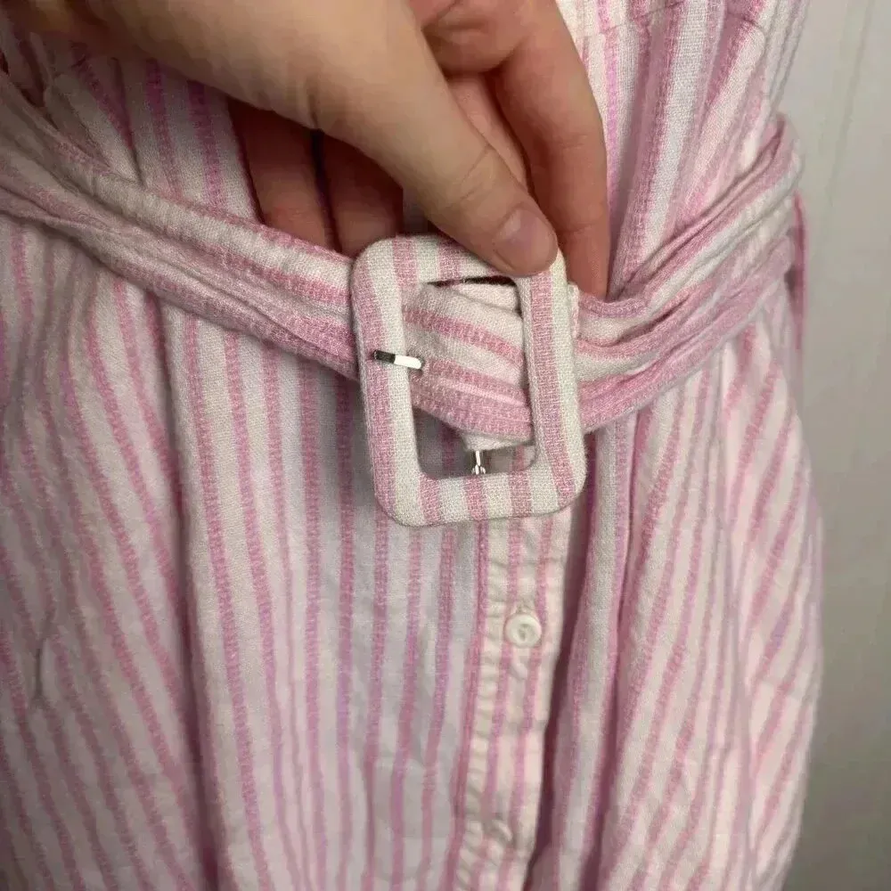 Alexis for Target pink stripe linen blend belted dress short sleeve small L25 - Image 6