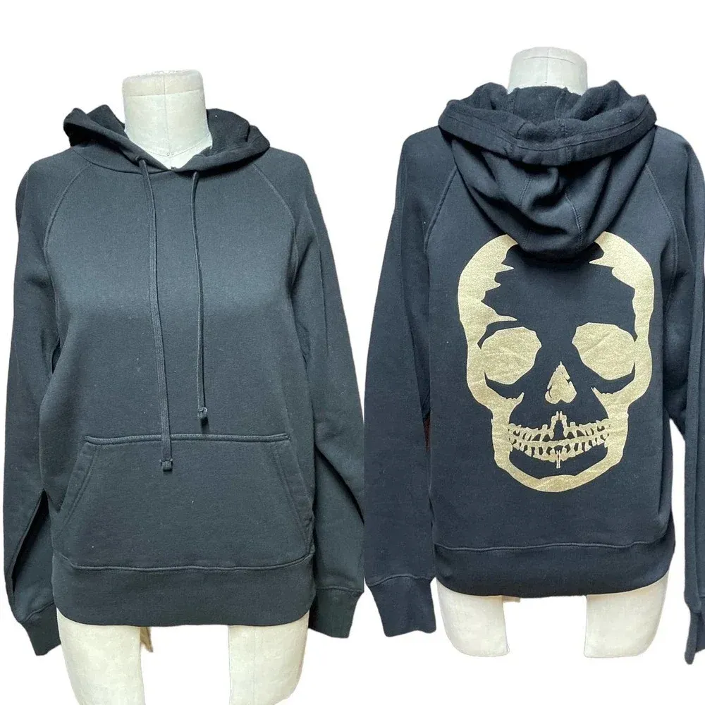Zadig & Voltaire Clipper Skull Foil Sweatshirt Hoodie Black Gold Size Small‎ - Image 2