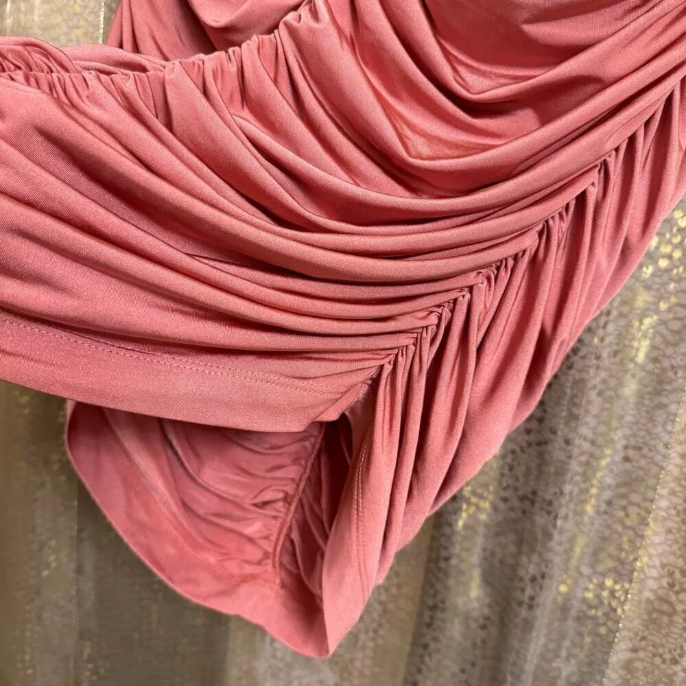 Express Ruched Peachy Pink Jersey Strapless Tube Top Large - Image 4