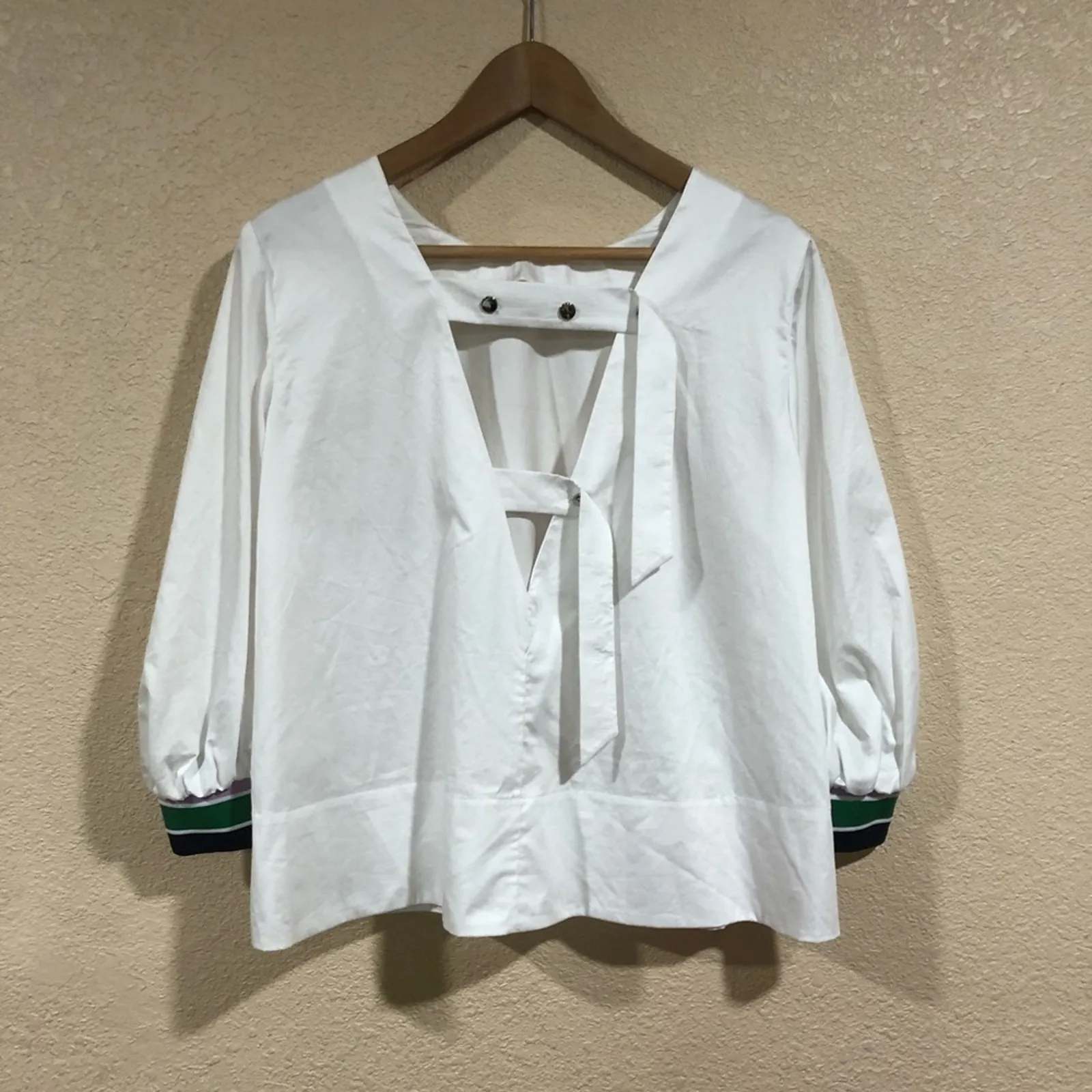 NWT Tibi white tech poplin popover with cutouts and snaps on back - Image 2