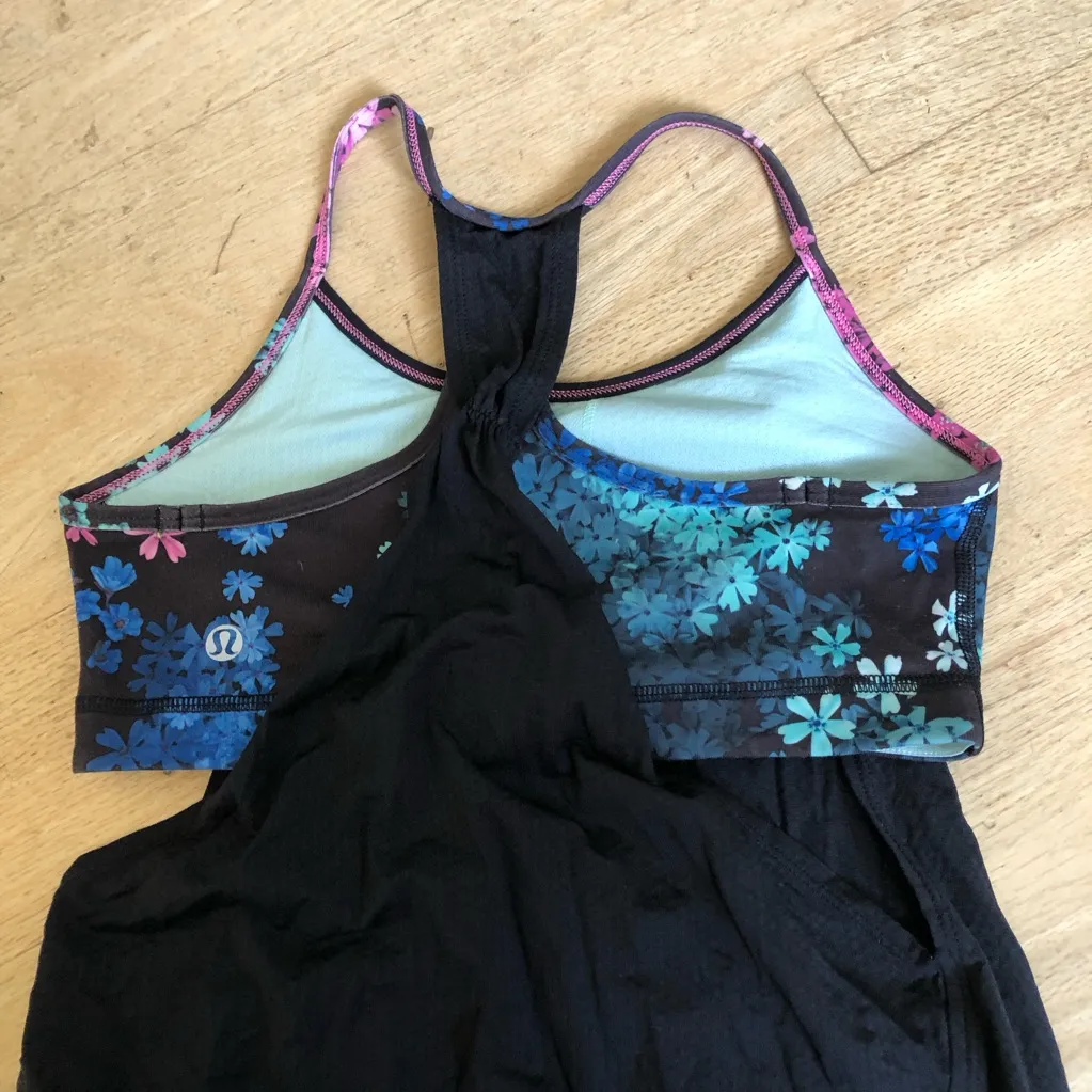 Lululemon No Limits 2-in-1 Sports Bra Racerback Tank Top Black Petal Pop Multi 4 - Image 4